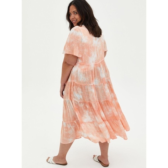 Torrid Peach Tie-Dye Clip - Dot Kimono Midi Cover - Picture 5 of 14